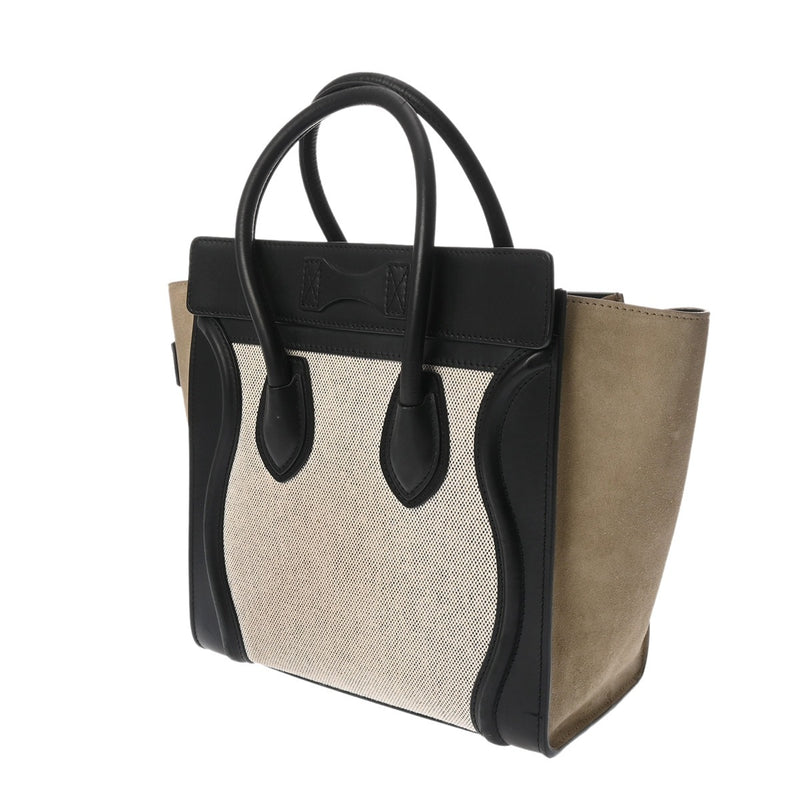 CELINE セリーヌ ラゲージ マイクロショッパー ブラック/ホワイト/ベージュ 189793 レディース ドラムドカーフ ハンドバッグ Bランク 中古 銀蔵