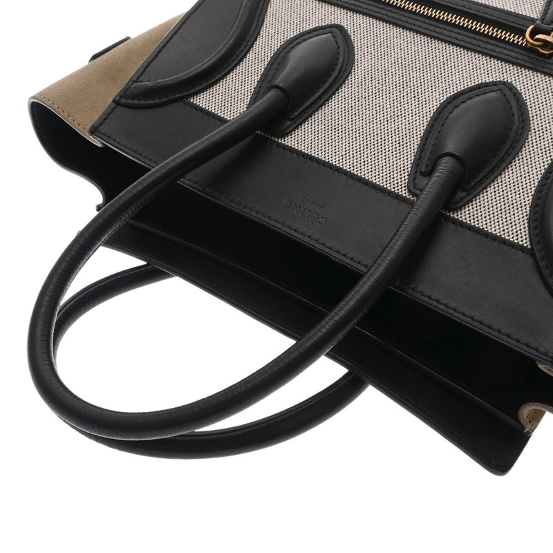 CELINE セリーヌ ラゲージ マイクロショッパー ブラック/ホワイト/ベージュ 189793 レディース ドラムドカーフ ハンドバッグ Bランク 中古 銀蔵