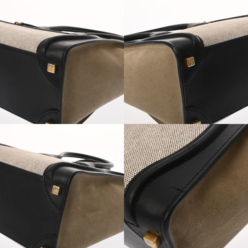 CELINE セリーヌ ラゲージ マイクロショッパー ブラック/ホワイト/ベージュ 189793 レディース ドラムドカーフ ハンドバッグ Bランク 中古 銀蔵