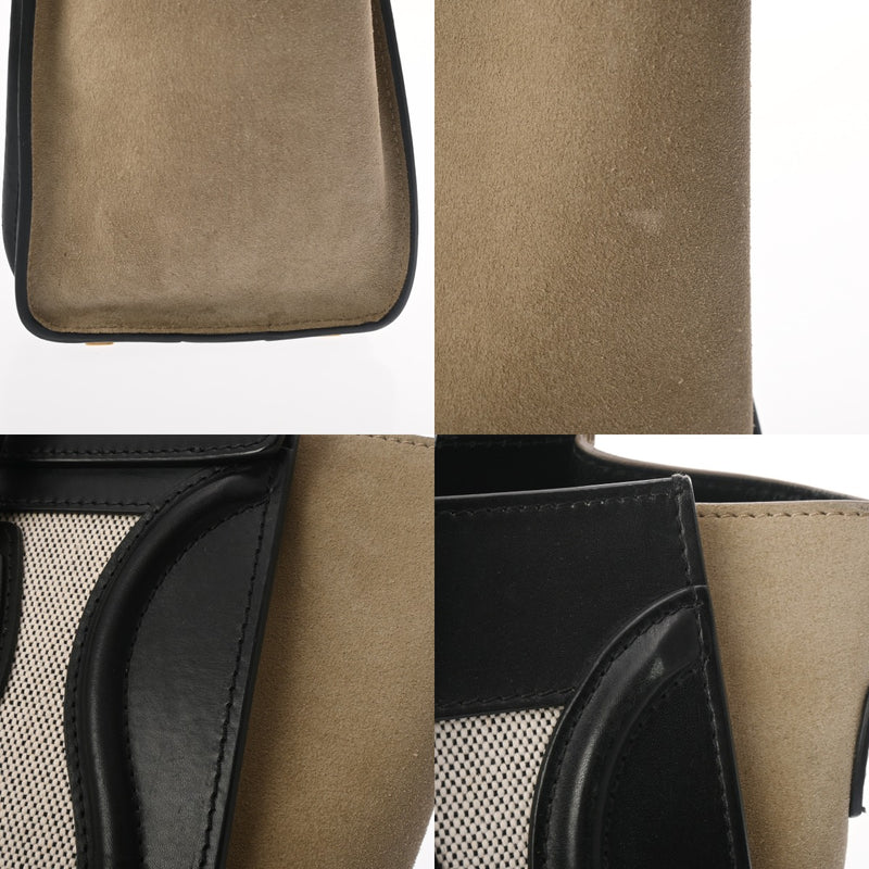 CELINE セリーヌ ラゲージ マイクロショッパー ブラック/ホワイト/ベージュ 189793 レディース ドラムドカーフ ハンドバッグ Bランク 中古 銀蔵