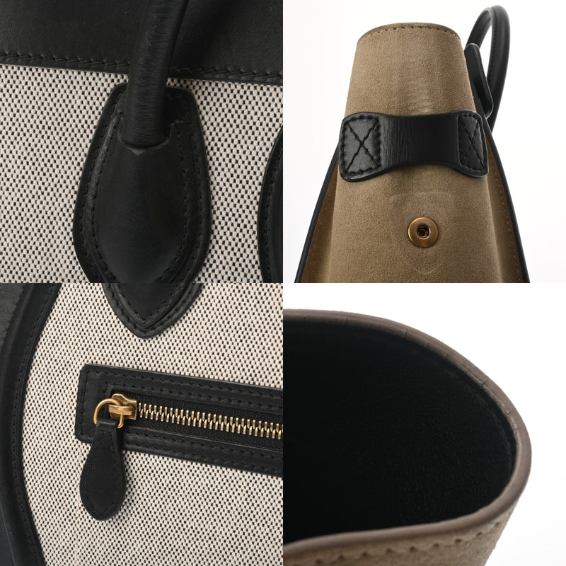 CELINE セリーヌ ラゲージ マイクロショッパー ブラック/ホワイト/ベージュ 189793 レディース ドラムドカーフ ハンドバッグ Bランク 中古 銀蔵