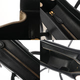 CELINE セリーヌ ラゲージ マイクロショッパー ブラック/ホワイト/ベージュ 189793 レディース ドラムドカーフ ハンドバッグ Bランク 中古 銀蔵