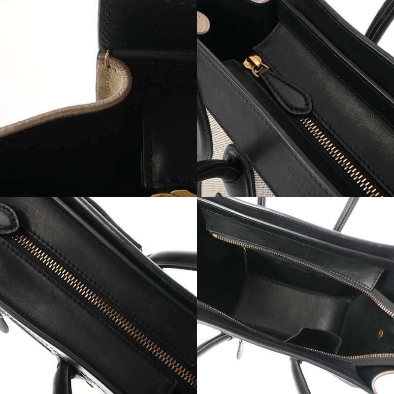 CELINE セリーヌ ラゲージ マイクロショッパー ブラック/ホワイト/ベージュ 189793 レディース ドラムドカーフ ハンドバッグ Bランク 中古 銀蔵