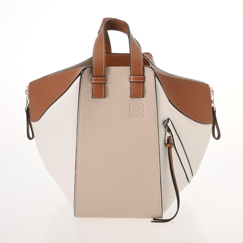 LOEWE ロエベ ハンモック スモール ホワイト/ベージュ/ブラウン レディース レザー 2WAYバッグ ABランク 中古 銀蔵