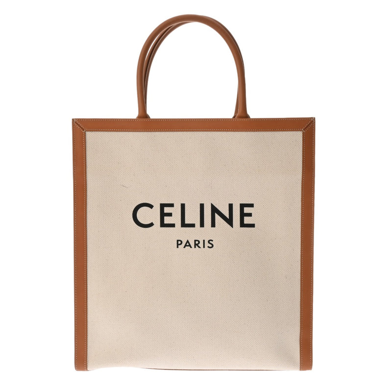 CELINE セリーヌ バーティカルカバ ラージ ホワイト/タン 190402BNZ.02NT レディース キャンバス カーフ トートバッグ ABランク 中古 銀蔵