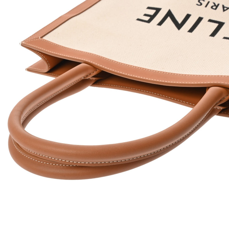 CELINE セリーヌ バーティカルカバ ラージ ホワイト/タン 190402BNZ.02NT レディース キャンバス カーフ トートバッグ ABランク 中古 銀蔵