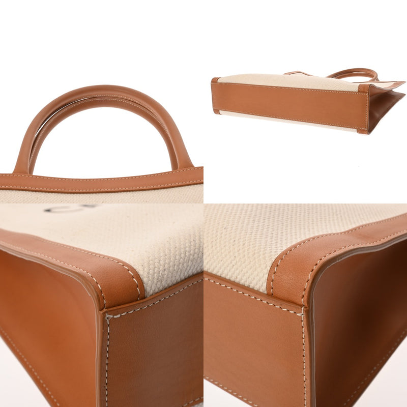 CELINE セリーヌ バーティカルカバ ラージ ホワイト/タン 190402BNZ.02NT レディース キャンバス カーフ トートバッグ ABランク 中古 銀蔵