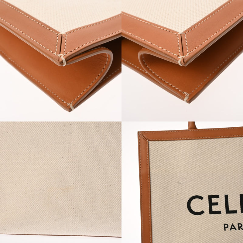 CELINE セリーヌ バーティカルカバ ラージ ホワイト/タン 190402BNZ.02NT レディース キャンバス カーフ トートバッグ ABランク 中古 銀蔵