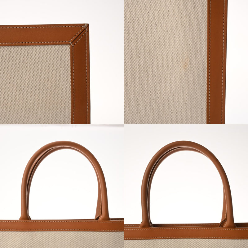 CELINE セリーヌ バーティカルカバ ラージ ホワイト/タン 190402BNZ.02NT レディース キャンバス カーフ トートバッグ ABランク 中古 銀蔵