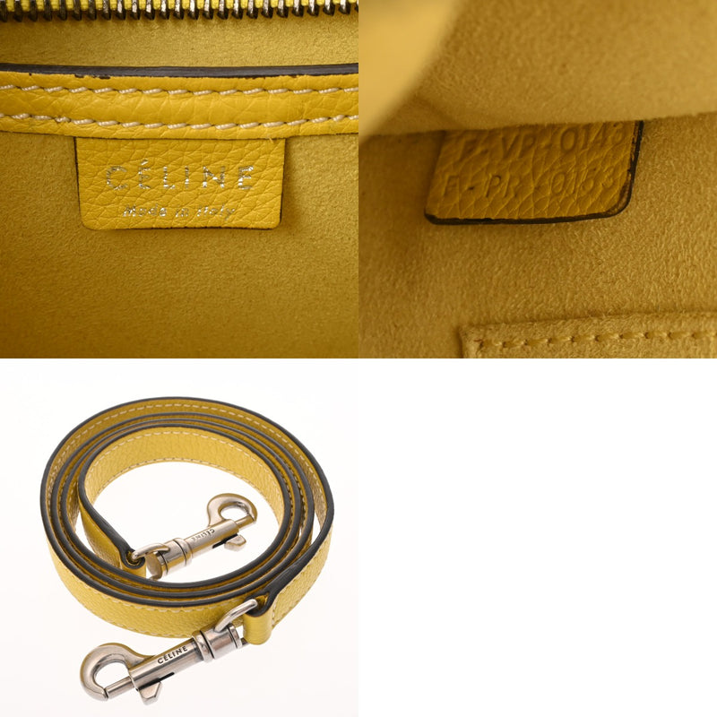 CELINE セリーヌ ラゲージ ナノ イエロー 189243 レディース ドラムドカーフ ハンドバッグ Bランク 中古 銀蔵