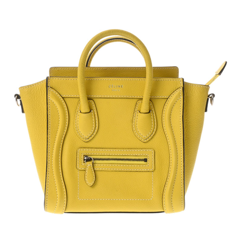 CELINE セリーヌ ラゲージ ナノ イエロー 189243 レディース ドラムドカーフ ハンドバッグ Bランク 中古 銀蔵