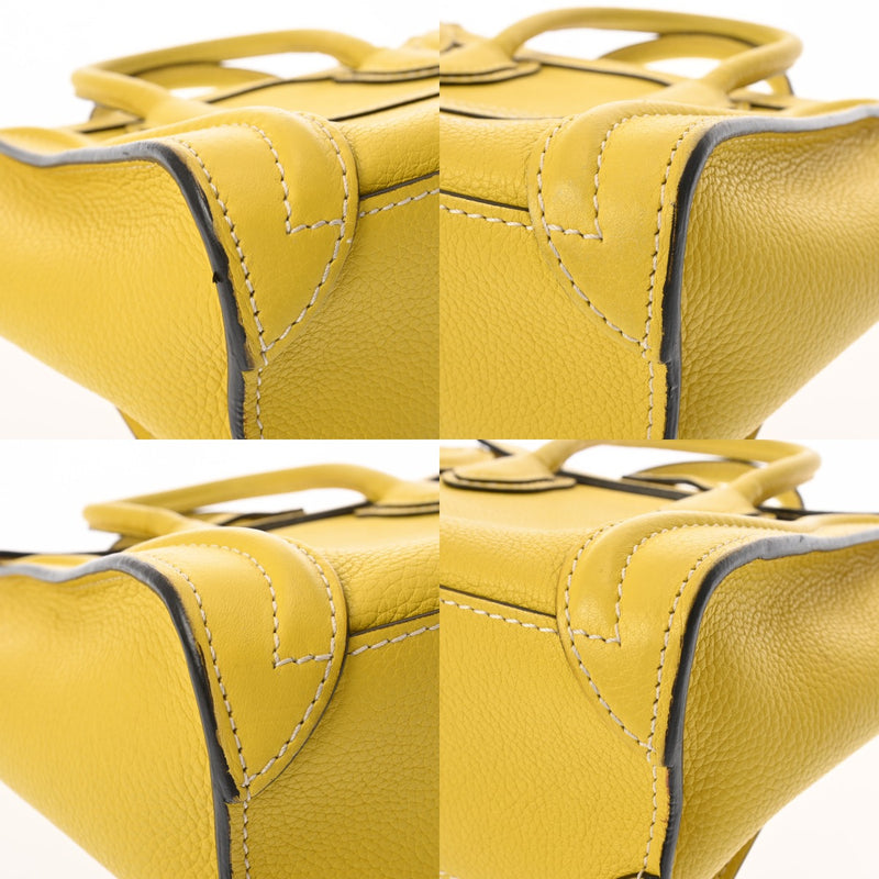CELINE セリーヌ ラゲージ ナノ イエロー 189243 レディース ドラムドカーフ ハンドバッグ Bランク 中古 銀蔵