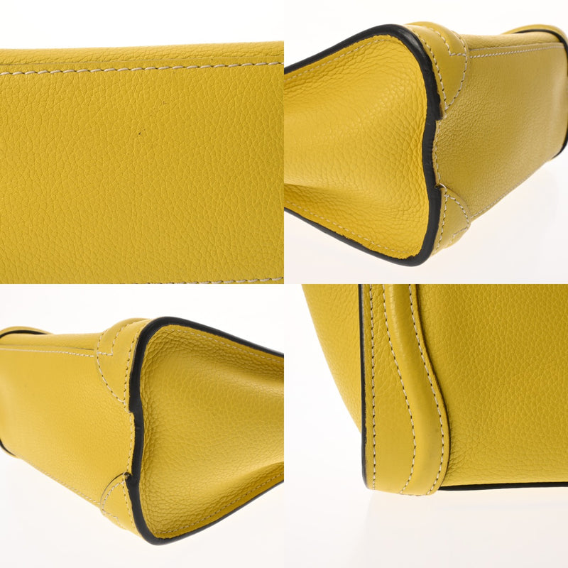 CELINE セリーヌ ラゲージ ナノ イエロー 189243 レディース ドラムドカーフ ハンドバッグ Bランク 中古 銀蔵