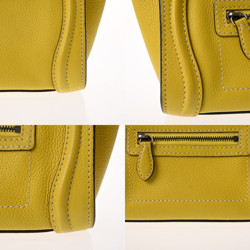 CELINE セリーヌ ラゲージ ナノ イエロー 189243 レディース ドラムドカーフ ハンドバッグ Bランク 中古 銀蔵
