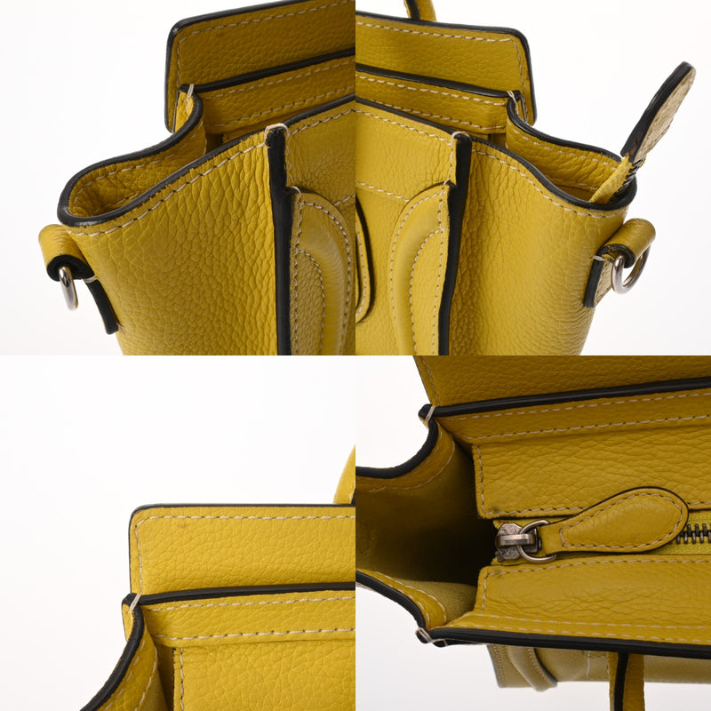 CELINE セリーヌ ラゲージ ナノ イエロー 189243 レディース ドラムドカーフ ハンドバッグ Bランク 中古 銀蔵