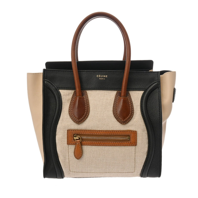 CELINE セリーヌ ラゲージ マイクロショッパー ベージュ 189793 レディース キャンバス レザー ハンドバッグ Bランク 中古 銀蔵