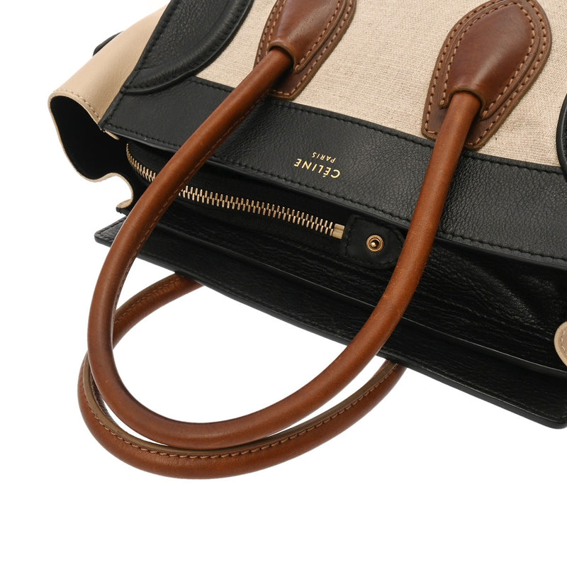 CELINE セリーヌ ラゲージ マイクロショッパー ベージュ 189793 レディース キャンバス レザー ハンドバッグ Bランク 中古 銀蔵
