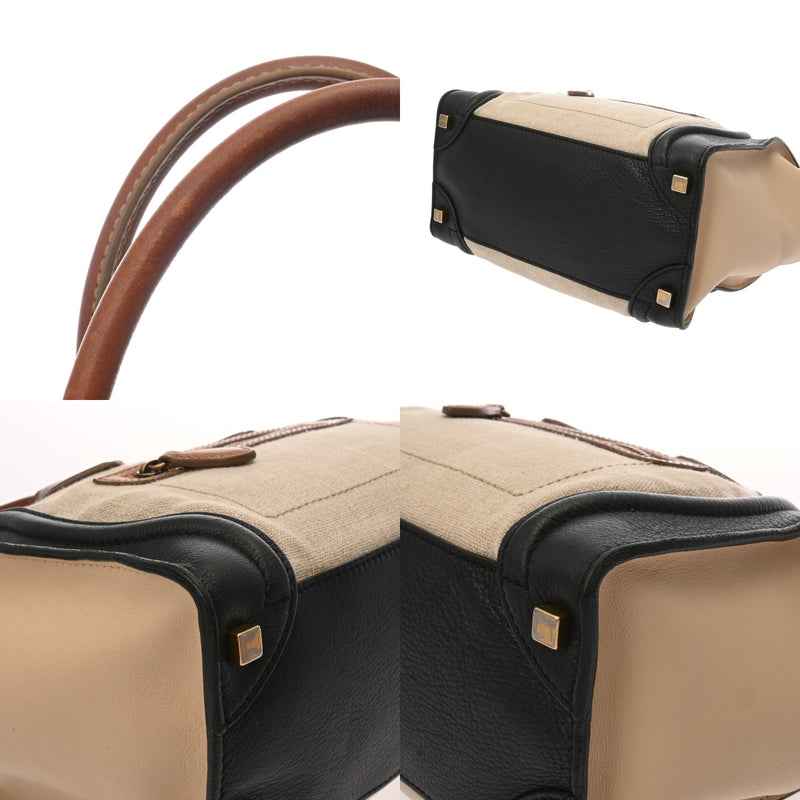 CELINE セリーヌ ラゲージ マイクロショッパー ベージュ 189793 レディース キャンバス レザー ハンドバッグ Bランク 中古 銀蔵