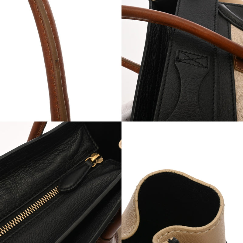 CELINE セリーヌ ラゲージ マイクロショッパー ベージュ 189793 レディース キャンバス レザー ハンドバッグ Bランク 中古 銀蔵