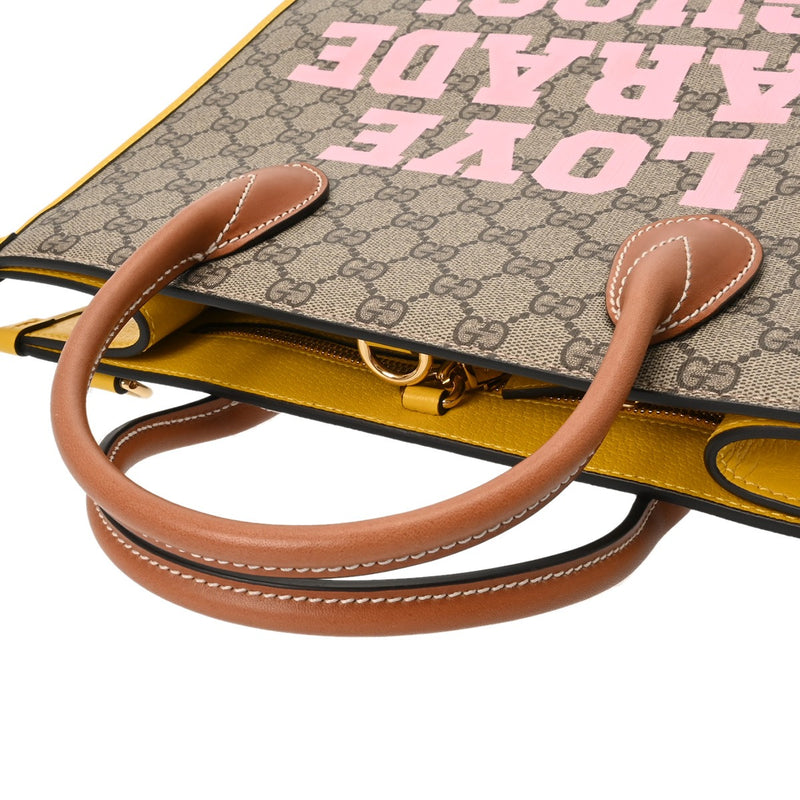 GUCCI グッチ GGスプリーム 2WAYトート ベージュ/イエロー 680956 ユニセックス レザー ハンドバッグ Aランク 中古 銀蔵