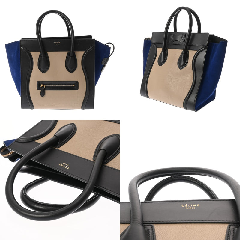 CELINE セリーヌ ラゲージ ミニショッパー ブラック/ブルー/グレー 165213 レディース スムースカーフ/スエード ハンドバッグ Bランク 中古 銀蔵