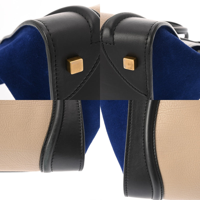 CELINE セリーヌ ラゲージ ミニショッパー ブラック/ブルー/グレー 165213 レディース スムースカーフ/スエード ハンドバッグ Bランク 中古 銀蔵