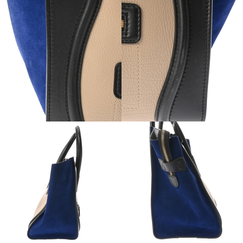 CELINE セリーヌ ラゲージ ミニショッパー ブラック/ブルー/グレー 165213 レディース スムースカーフ/スエード ハンドバッグ Bランク 中古 銀蔵