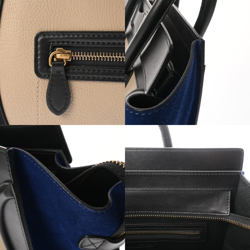 CELINE セリーヌ ラゲージ ミニショッパー ブラック/ブルー/グレー 165213 レディース スムースカーフ/スエード ハンドバッグ Bランク 中古 銀蔵