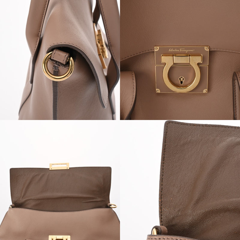 SALVATORE FERRAGAMO フェラガモ 2WAY スモーキーピンク レディース レザー ショルダーバッグ ABランク 中古 銀蔵