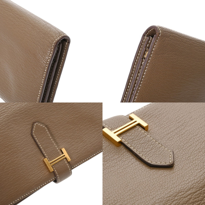 HERMES エルメス ベアン スフレ エトゥープ B刻印(2023年頃) レディース シェーブル 長財布 Bランク 中古 銀蔵