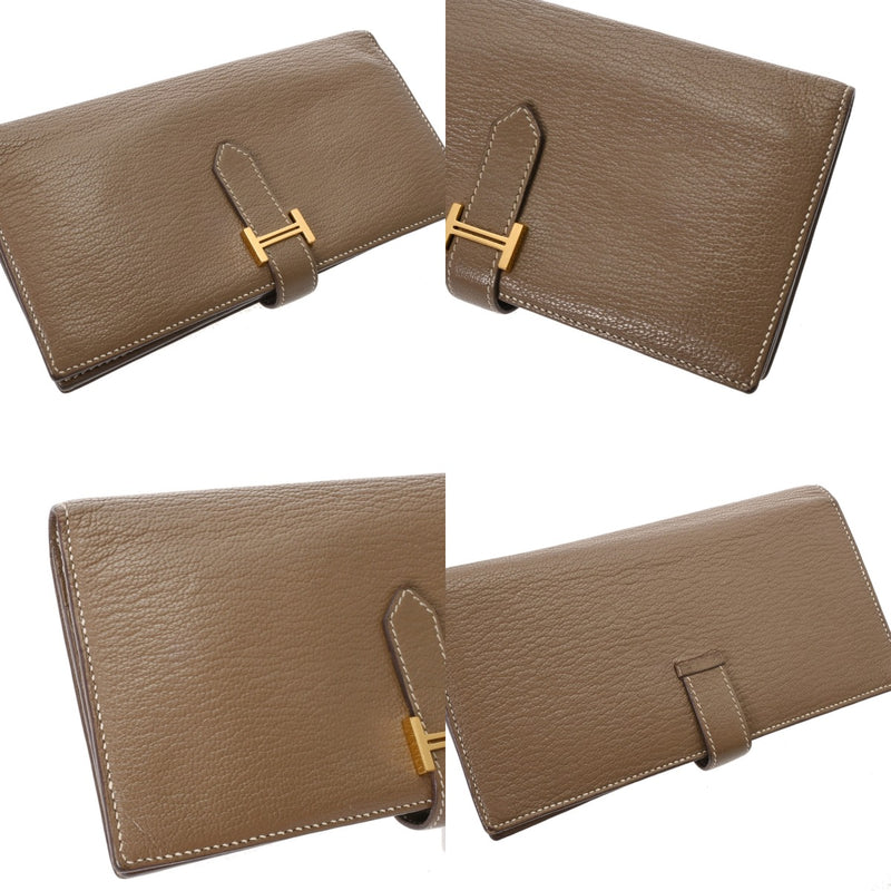 HERMES エルメス ベアン スフレ エトゥープ B刻印(2023年頃) レディース シェーブル 長財布 Bランク 中古 銀蔵