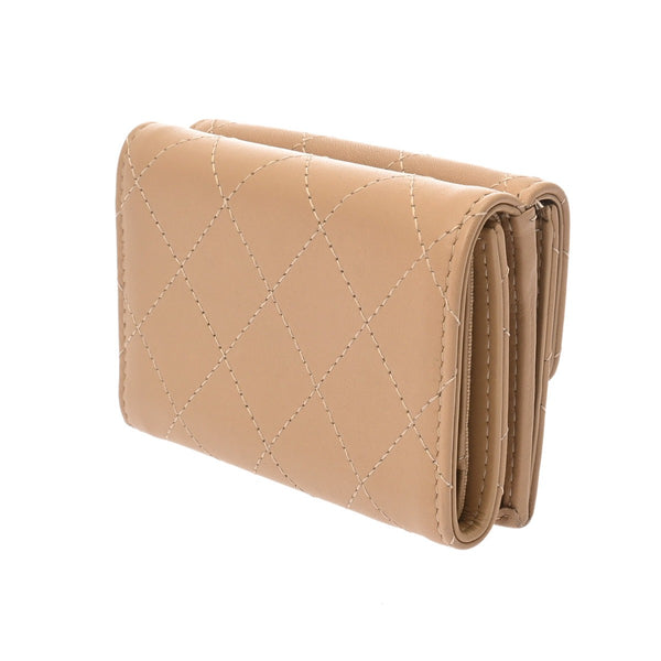 CHANEL シャネル スモールフラップウォレット ベージュ AP3882 レディース カーフ 三つ折り財布 Aランク 中古 銀蔵