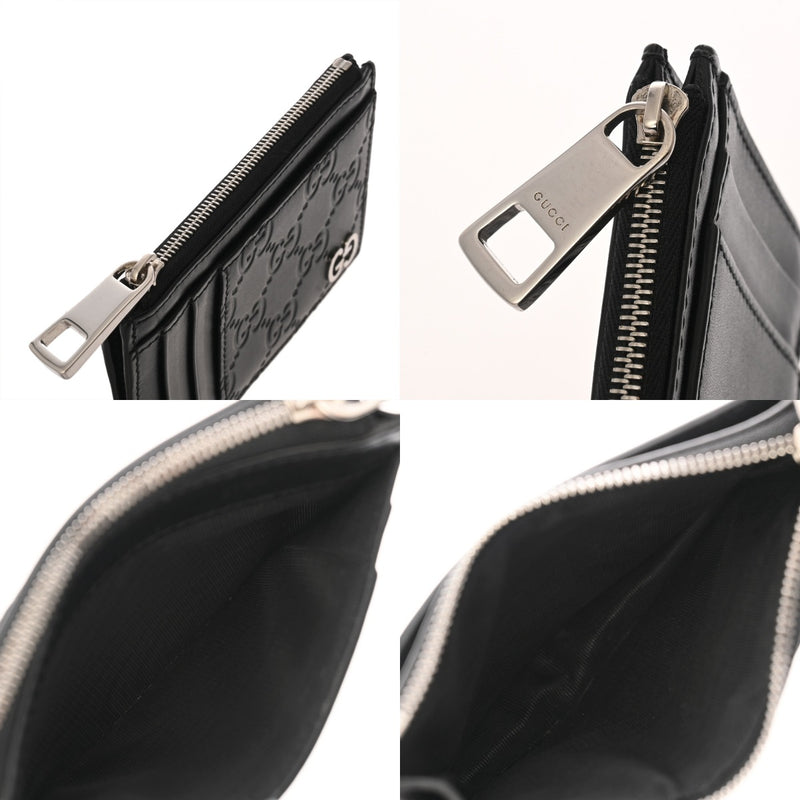 GUCCI グッチ グッチシマ コインケース付きカードケース 黒 597560 ユニセックス レザー パスケース ABランク 中古 銀蔵