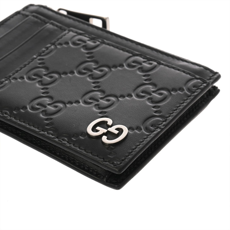 GUCCI グッチ グッチシマ コインケース付きカードケース 黒 597560 ユニセックス レザー パスケース ABランク 中古 銀蔵
