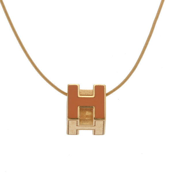 HERMES エルメス Hキューブ ネックレス オレンジ ゴールド金具 レディース GP ネックレス Bランク 中古 銀蔵