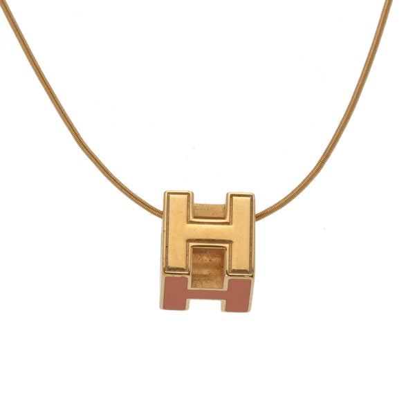 HERMES エルメス Hキューブ ネックレス オレンジ ゴールド金具 レディース GP ネックレス Bランク 中古 銀蔵