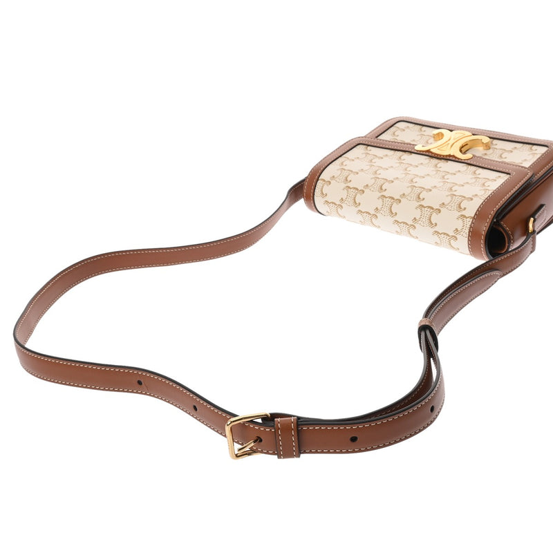 CELINE セリーヌ ティーントリオンフバッグ ホワイト 188882BZ4 レディース トリオンフキャンバス/カーフスキン ショルダーバッグ Aランク 中古 銀蔵