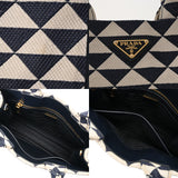PRADA プラダ トライアングルジャガード 2WAY ネイビー/ホワイト 1BA354 レディース キャンバス トートバッグ ABランク 中古 銀蔵