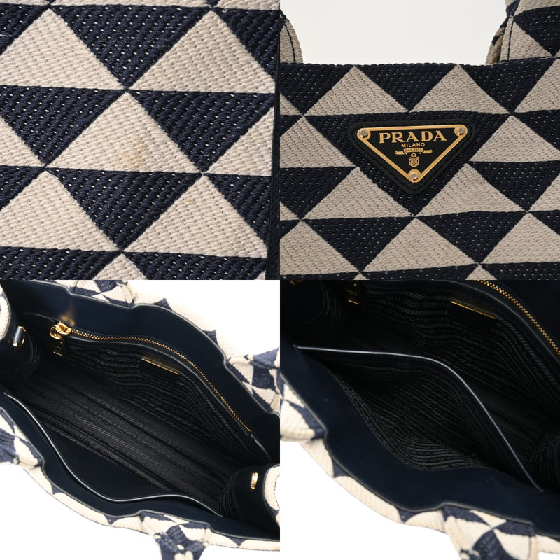 PRADA プラダ トライアングルジャガード 2WAY ネイビー/ホワイト 1BA354 レディース キャンバス トートバッグ ABランク 中古 銀蔵
