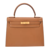 HERMES エルメス ケリー 28 外縫い 2WAY ナチュラル ○U刻印(1991年頃) レディース ボックスカーフ ハンドバッグ Bランク 中古 銀蔵