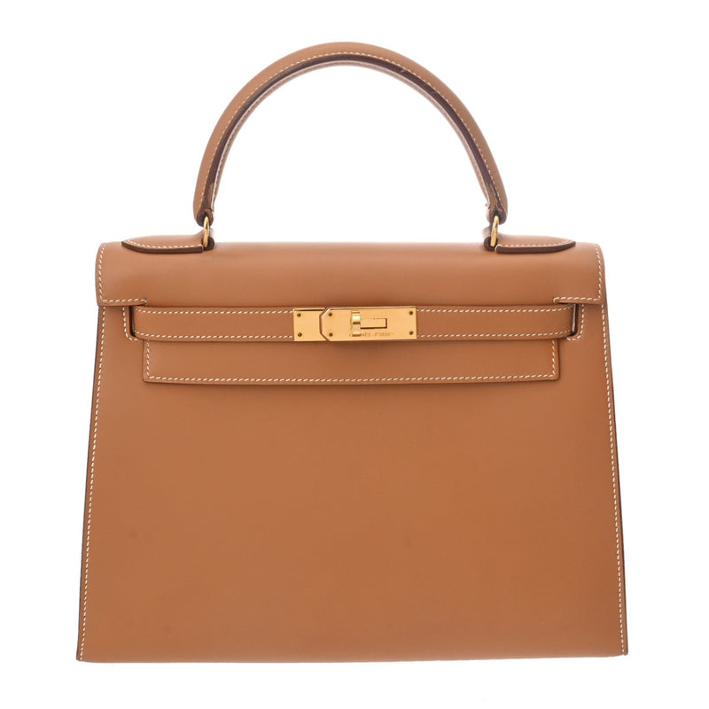 HERMES エルメス ケリー 28 外縫い 2WAY ナチュラル ○U刻印(1991年頃) レディース ボックスカーフ ハンドバッグ Bランク 中古 銀蔵