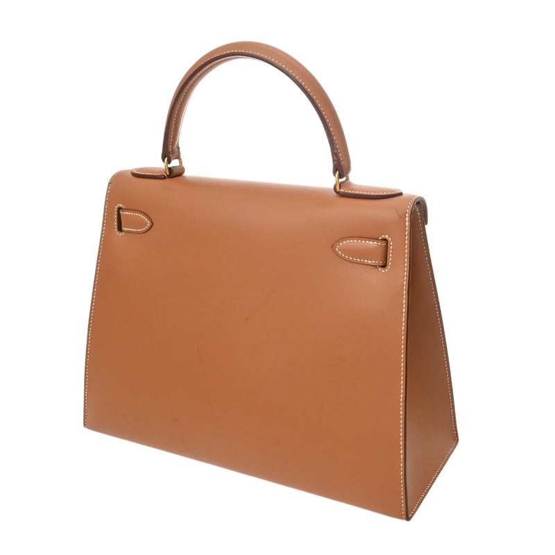 HERMES エルメス ケリー 28 外縫い 2WAY ナチュラル ○U刻印(1991年頃) レディース ボックスカーフ ハンドバッグ Bランク 中古 銀蔵