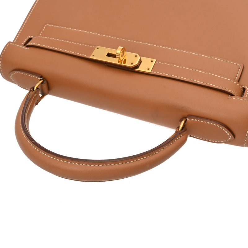 HERMES エルメス ケリー 28 外縫い 2WAY ナチュラル ○U刻印(1991年頃) レディース ボックスカーフ ハンドバッグ Bランク 中古 銀蔵