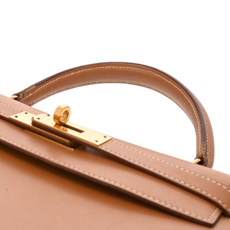 HERMES エルメス ケリー 28 外縫い 2WAY ナチュラル ○U刻印(1991年頃) レディース ボックスカーフ ハンドバッグ Bランク 中古 銀蔵