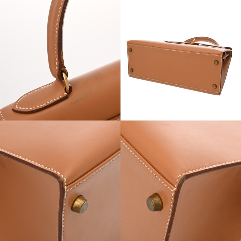 HERMES エルメス ケリー 28 外縫い 2WAY ナチュラル ○U刻印(1991年頃) レディース ボックスカーフ ハンドバッグ Bランク 中古 銀蔵