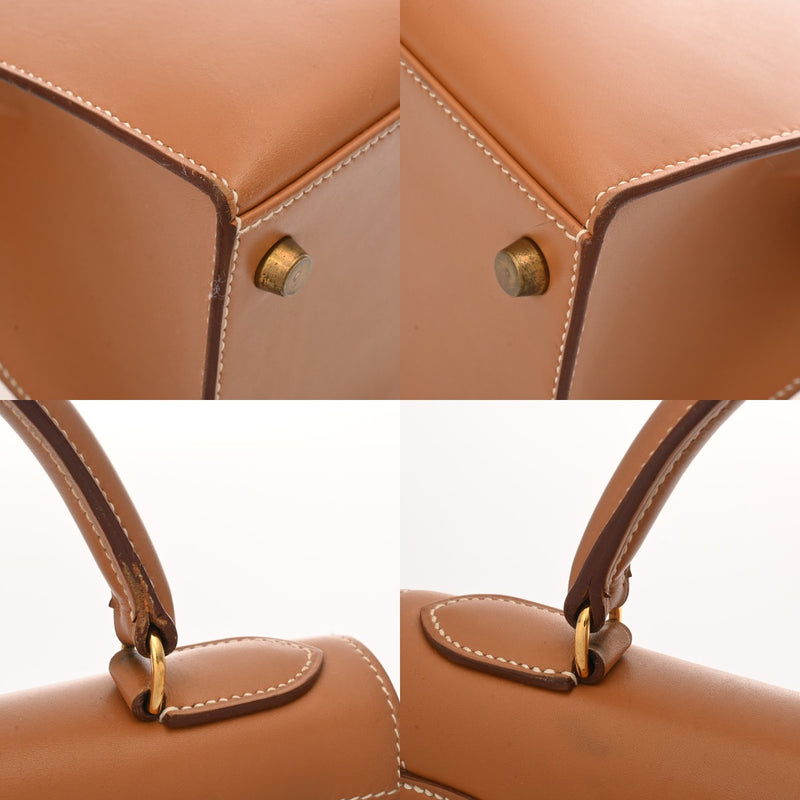 HERMES エルメス ケリー 28 外縫い 2WAY ナチュラル ○U刻印(1991年頃) レディース ボックスカーフ ハンドバッグ Bランク 中古 銀蔵