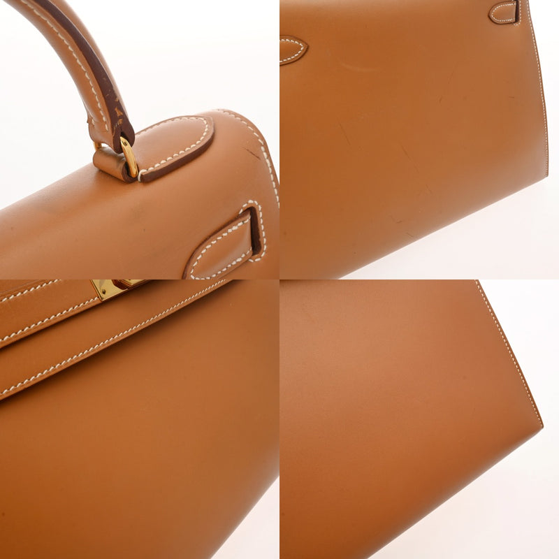 HERMES エルメス ケリー 28 外縫い 2WAY ナチュラル ○U刻印(1991年頃) レディース ボックスカーフ ハンドバッグ Bランク 中古 銀蔵