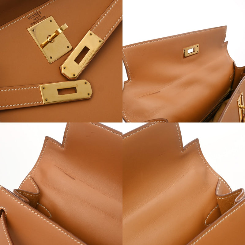 HERMES エルメス ケリー 28 外縫い 2WAY ナチュラル ○U刻印(1991年頃) レディース ボックスカーフ ハンドバッグ Bランク 中古 銀蔵
