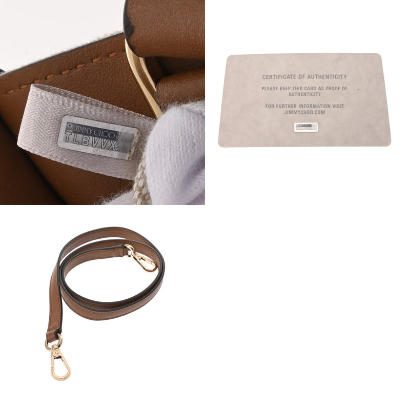 JIMMY CHOO ジミーチュウ 2WAY トートバッグ ホワイト/ブラウン レディース キャンバス レザー ショルダーバッグ Aランク 中古 銀蔵