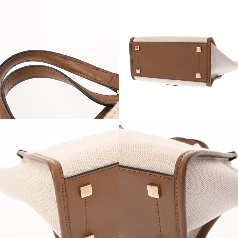 JIMMY CHOO ジミーチュウ 2WAY トートバッグ ホワイト/ブラウン レディース キャンバス レザー ショルダーバッグ Aランク 中古 銀蔵